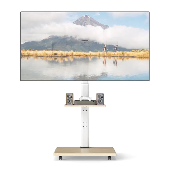 Rolling TV Stand on Wheels Mobile TV Cart for 32-75 Inch TVs Portable AV Cart-Natural - Natural - Entertainment Centers