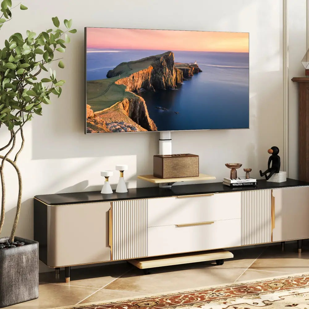 Rolling TV Stand on Wheels Mobile TV Cart for 32-75 Inch TVs Portable AV Cart-Natural - Natural - Entertainment Centers