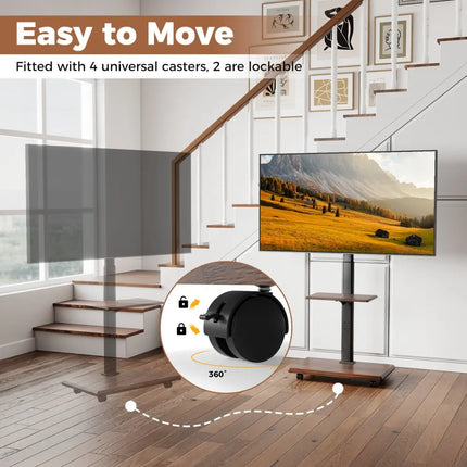 Rolling TV Stand on Wheels Mobile TV Cart for 32-75 Inch TVs Portable AV Cart-Black - Black - Entertainment Centers &