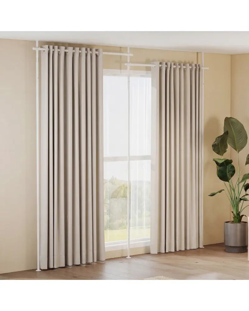 Room Divider Curtain Rod with Adjustable Floor to Ceiling Tension Rod (Curtains Not Included)-White - White - Room