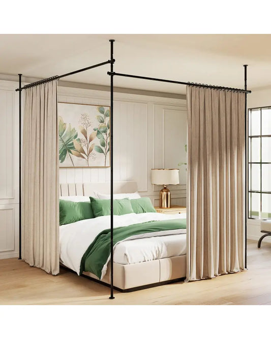 Room Divider Curtain Rod with Adjustable Floor to Ceiling Tension Rod (Curtains Not Included)-Black - Black - Room