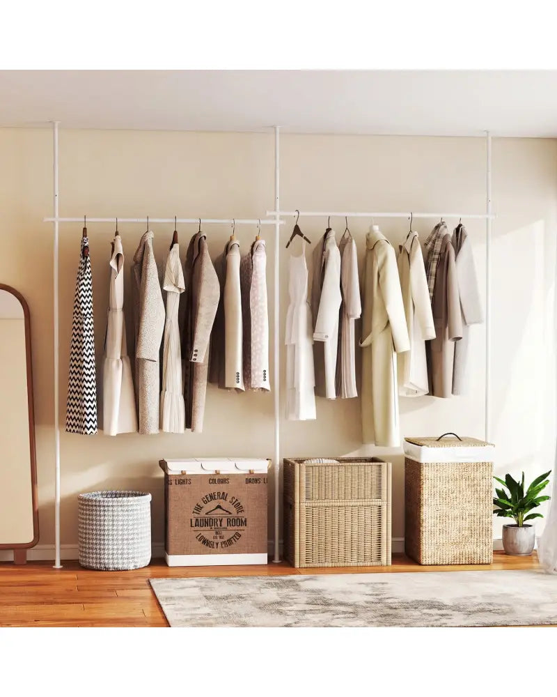 Room Divider Curtain Rod with Adjustable Floor to Ceiling Tension Rod (Curtains Not Included)-White - White - Room