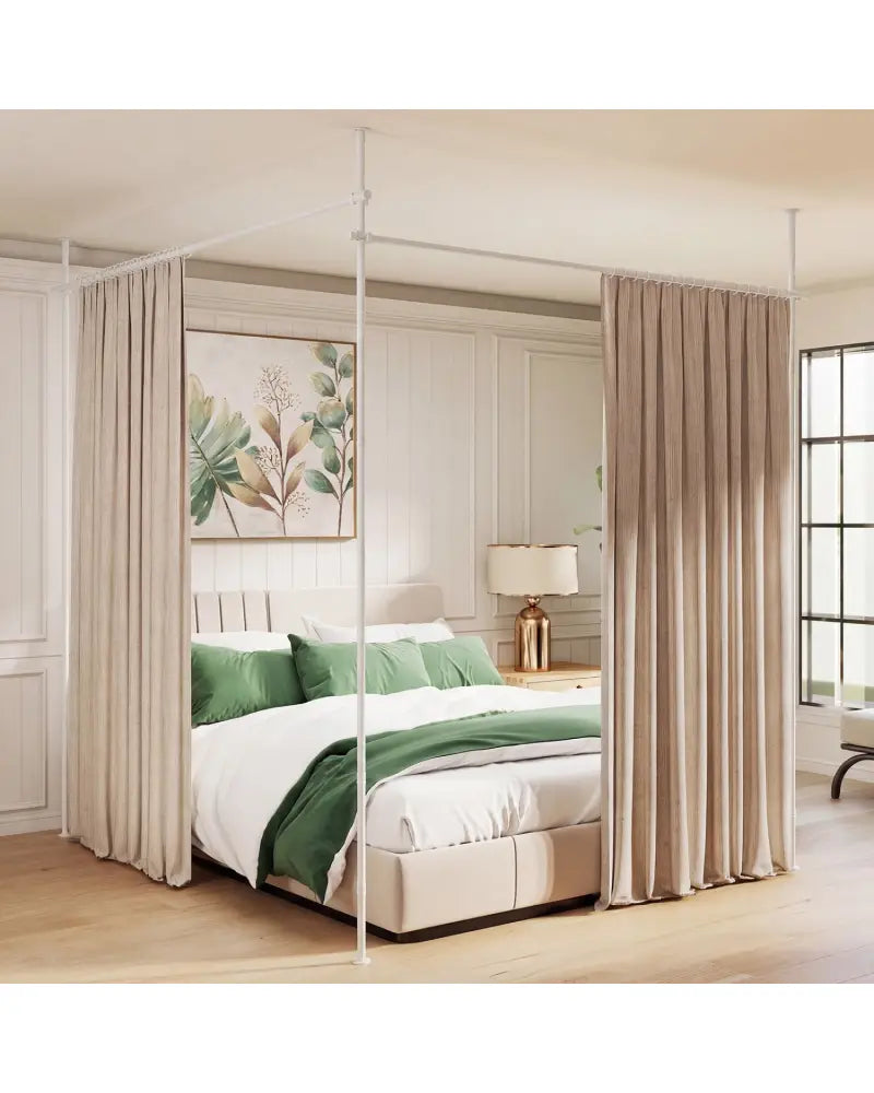 Room Divider Curtain Rod with Adjustable Floor to Ceiling Tension Rod (Curtains Not Included)-White - White - Room