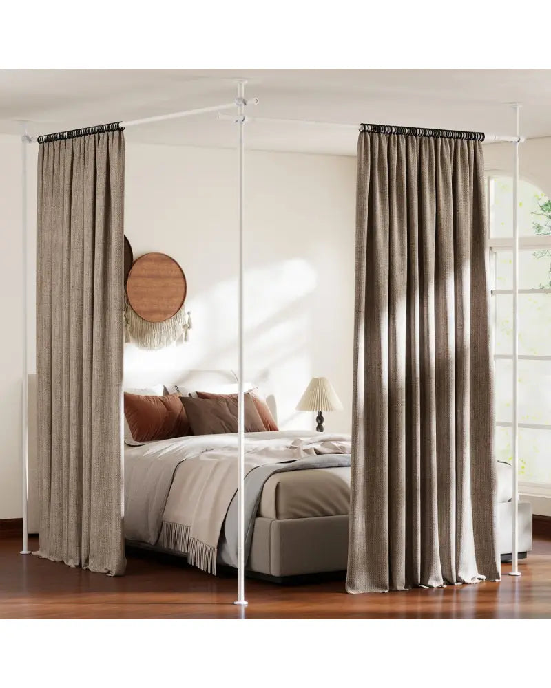 Room Divider Curtain Rod with Adjustable Floor to Ceiling Tension Rod (Curtains Not Included)-White - White - Room