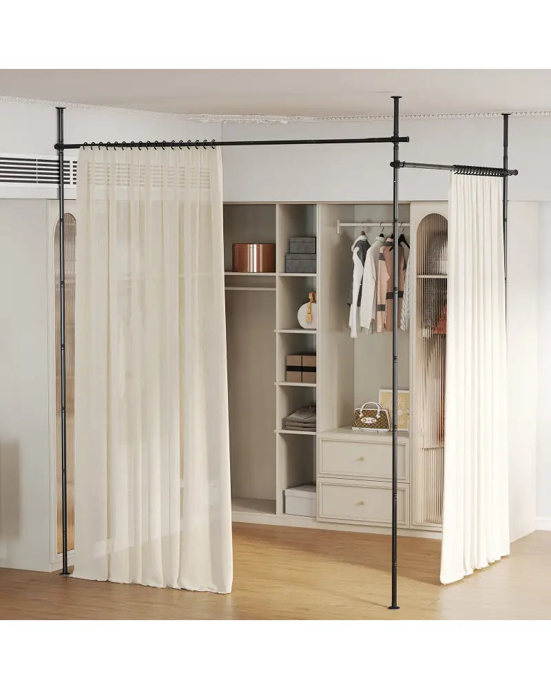 Room Divider Curtain Rod with Adjustable Floor to Ceiling Tension Rod (Curtains Not Included)-Black - Black - Room