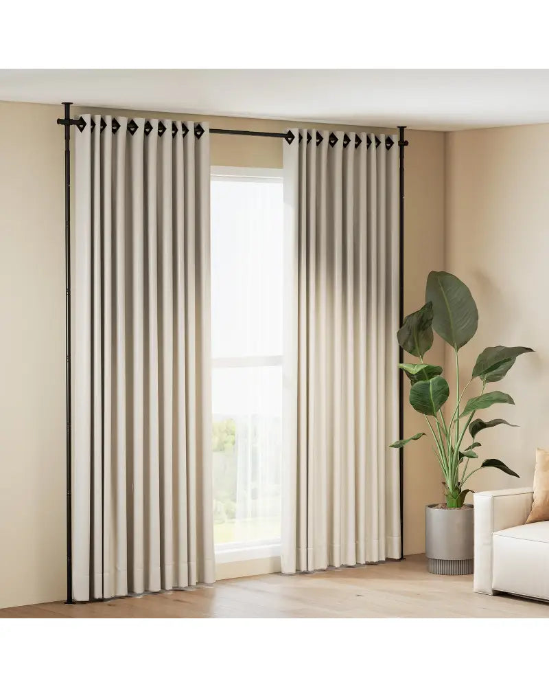 Room Divider Curtain Rod with Adjustable Floor to Ceiling Tension Rod (Curtains Not Included)-Black - Black - Room