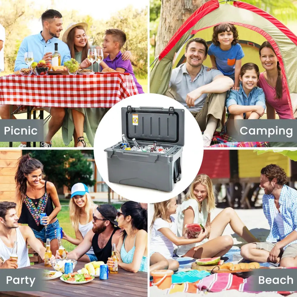 Rotomolded Cooler with Integrated Cup Holders and Bottle Opener-Gray - Gray - Coolers