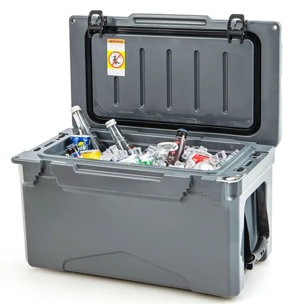 Rotomolded Cooler with Integrated Cup Holders and Bottle Opener-Gray - Gray - Coolers