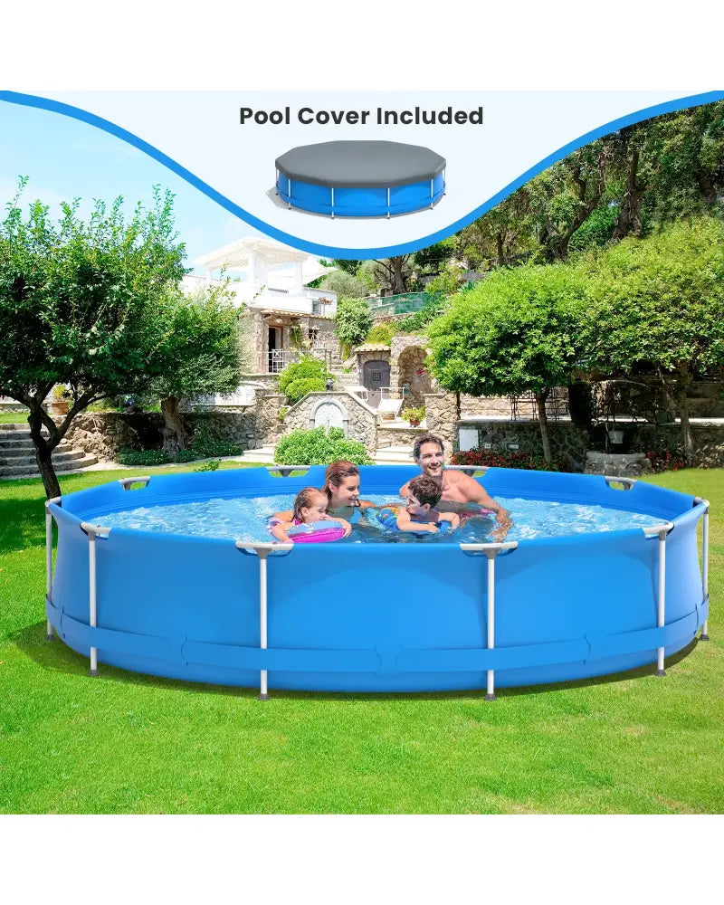 Round Above Ground Swimming Pool With Pool Cover-Blue - Blue - Swimming Pools