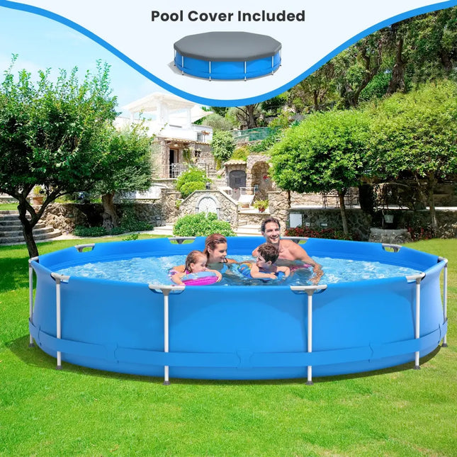 Round Above Ground Swimming Pool With Pool Cover-Blue - Blue - Swimming Pools