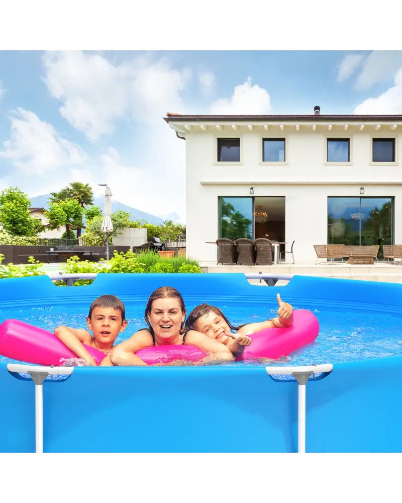 Round Above Ground Swimming Pool With Pool Cover-Blue - Blue - Swimming Pools
