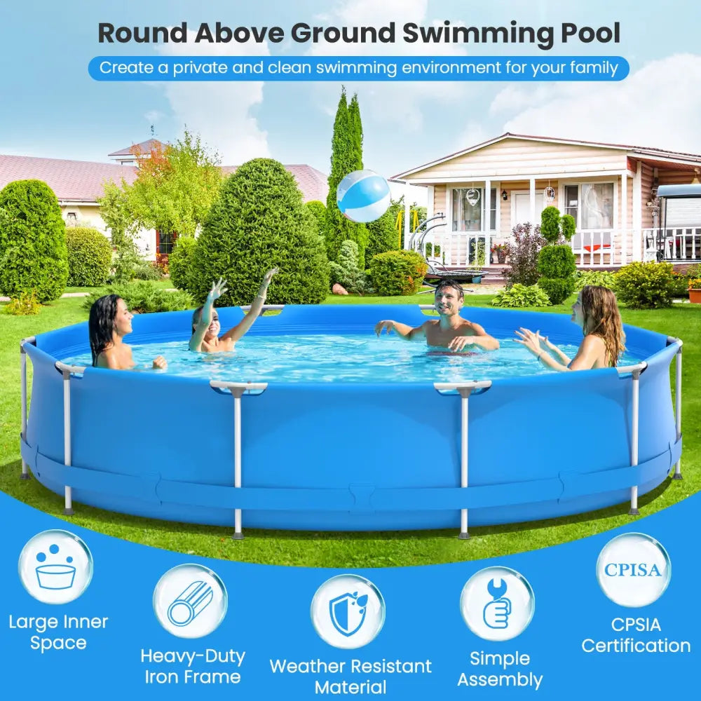 Round Above Ground Swimming Pool With Pool Cover-Blue - Blue - Swimming Pools