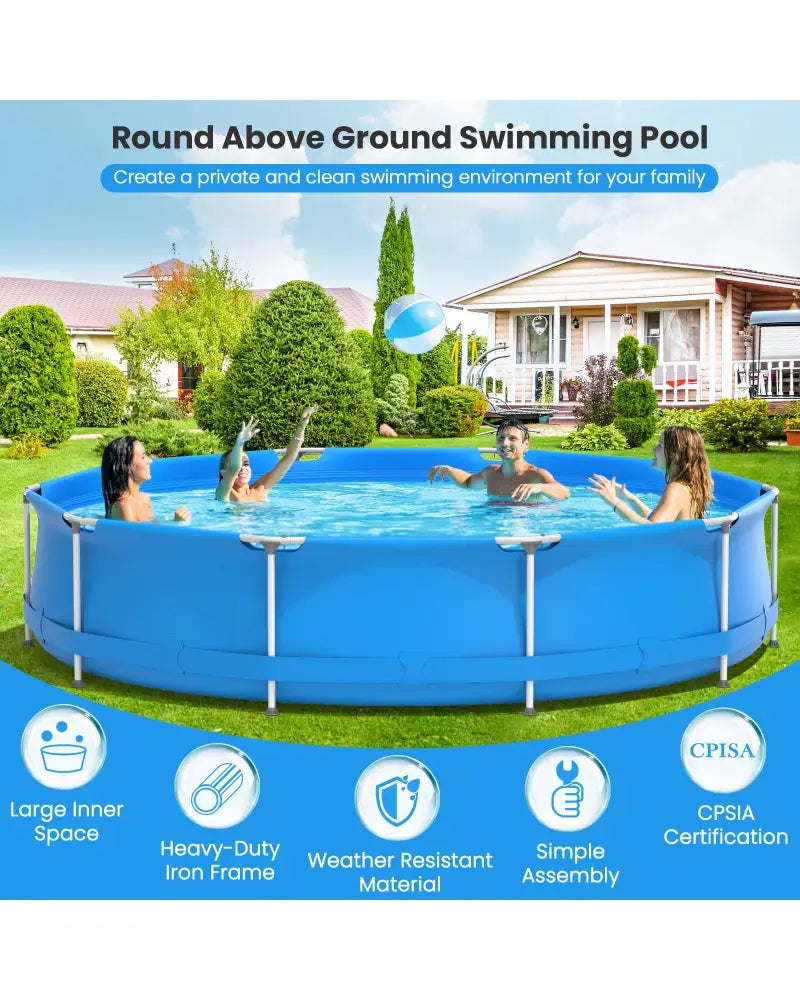 Round Above Ground Swimming Pool With Pool Cover-Blue - Blue - Swimming Pools