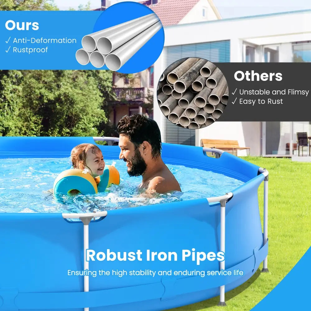 Round Above Ground Swimming Pool With Pool Cover-Blue - Blue - Swimming Pools