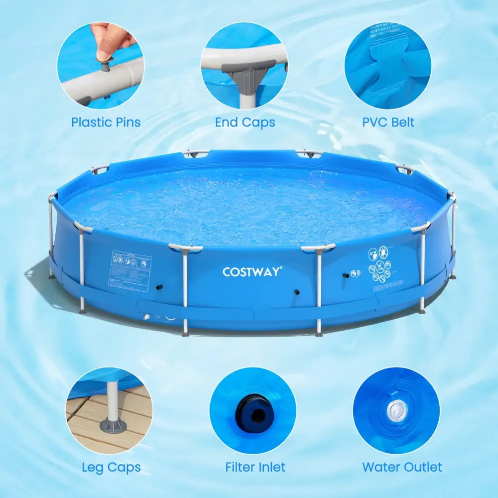 Round Above Ground Swimming Pool With Pool Cover-Blue - Blue - Swimming Pools