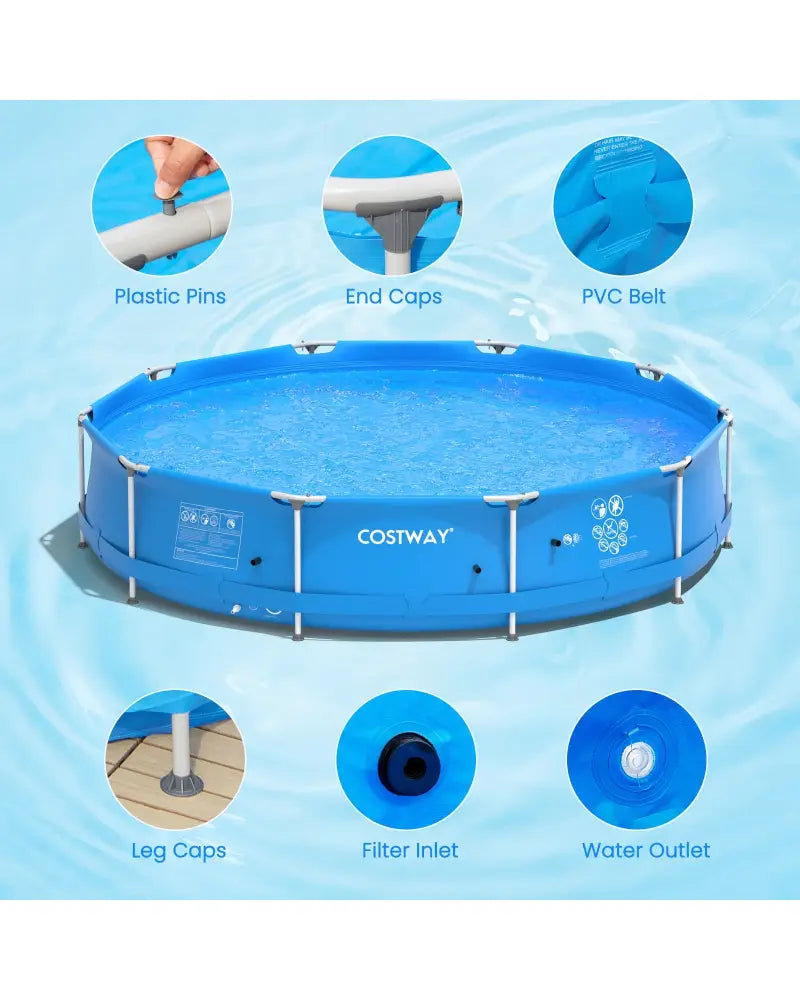 Round Above Ground Swimming Pool With Pool Cover-Blue - Blue - Swimming Pools