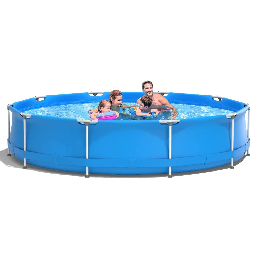Round Above Ground Swimming Pool With Pool Cover-Blue - Blue - Swimming Pools