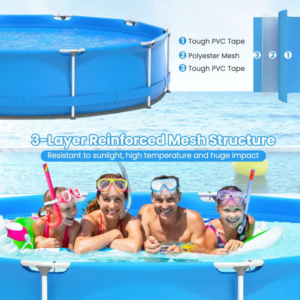 Round Above Ground Swimming Pool With Pool Cover-Blue - Blue - Swimming Pools
