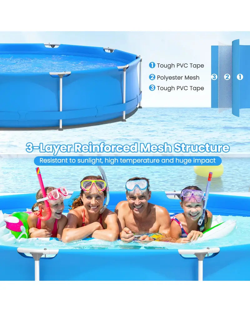 Round Above Ground Swimming Pool With Pool Cover-Blue - Blue - Swimming Pools