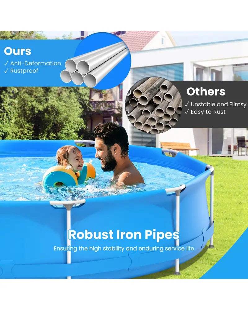 Round Above Ground Swimming Pool With Pool Cover-Blue - Blue - Swimming Pools