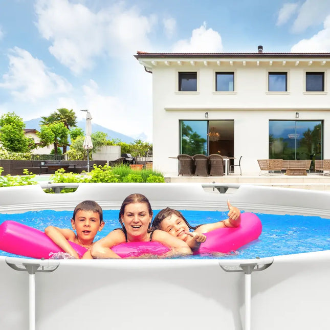 Round Above Ground Swimming Pool With Pool Cover-Gray - Gray - Swimming Pools