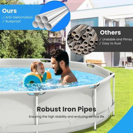 Round Above Ground Swimming Pool With Pool Cover-Gray - Gray - Swimming Pools