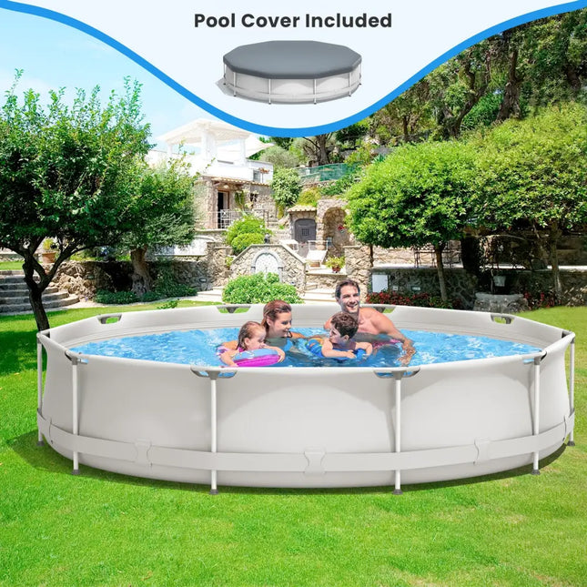 Round Above Ground Swimming Pool With Pool Cover-Gray - Gray - Swimming Pools