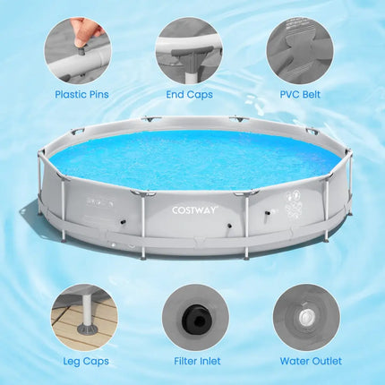 Round Above Ground Swimming Pool With Pool Cover-Gray - Gray - Swimming Pools
