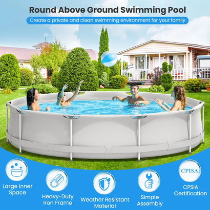 Round Above Ground Swimming Pool With Pool Cover-Gray - Gray - Swimming Pools