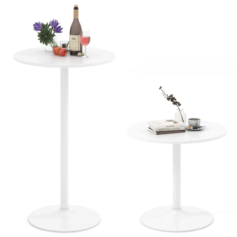 Round Bistro Table 40 Inch Bar Height Tall Coffee Cocktail Table-Set of 2 - White - Bar Tables