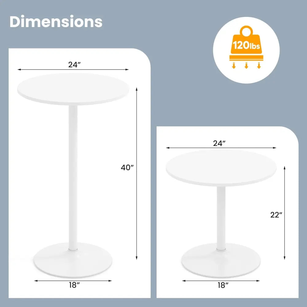 Round Bistro Table 40 Inch Bar Height Tall Coffee Cocktail Table-Set of 2 - White - Bar Tables