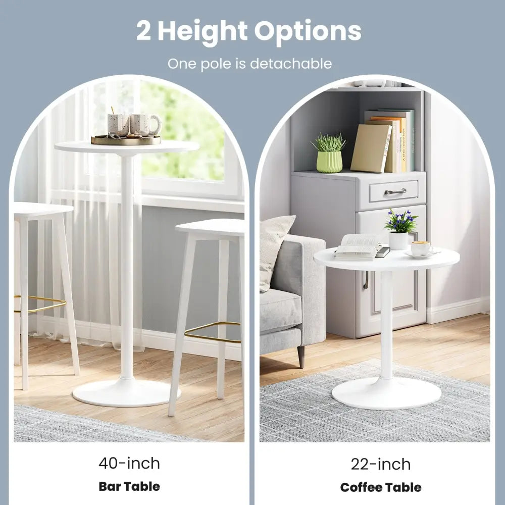 Round Bistro Table 40 Inch Bar Height Tall Coffee Cocktail Table-Set of 2 - White - Bar Tables