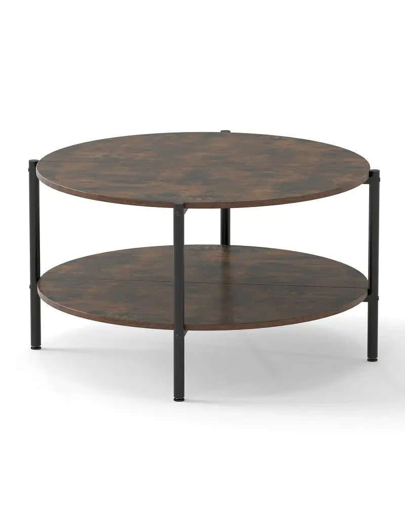 Round Coffee Table 2-Tier Industrial Accent Table with Open Storage Shelf-Rustic Brown - Rustic Brown - Coffee Tables