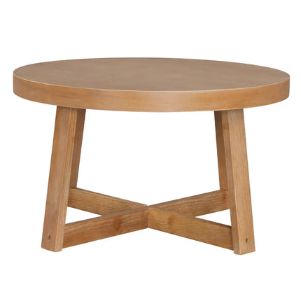 Round Coffee Table for Living Room 30 inch Farmhouse Accent Table with Study Rubber Wood Legs-Yellow - Yellow - Coffee