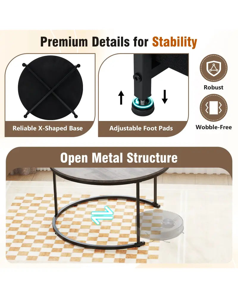 Round Coffee Table Set of 2 31.5’’ and 24’’ Circle Cocktail Table with Fabric Storage Basket-Gray - Gray - Coffee Tables