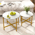 Round Coffee Table Set of 2 with Heavy-Duty Metal Frame-White - White - Coffee Tables