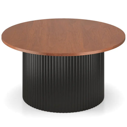 Round Coffee Table with Solid Wood Frame and Wooden Top-Walnut - Walnut - Coffee Tables