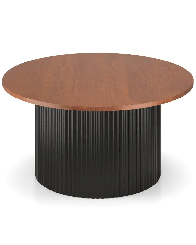 Round Coffee Table with Solid Wood Frame and Wooden Top-Walnut - Walnut - Coffee Tables