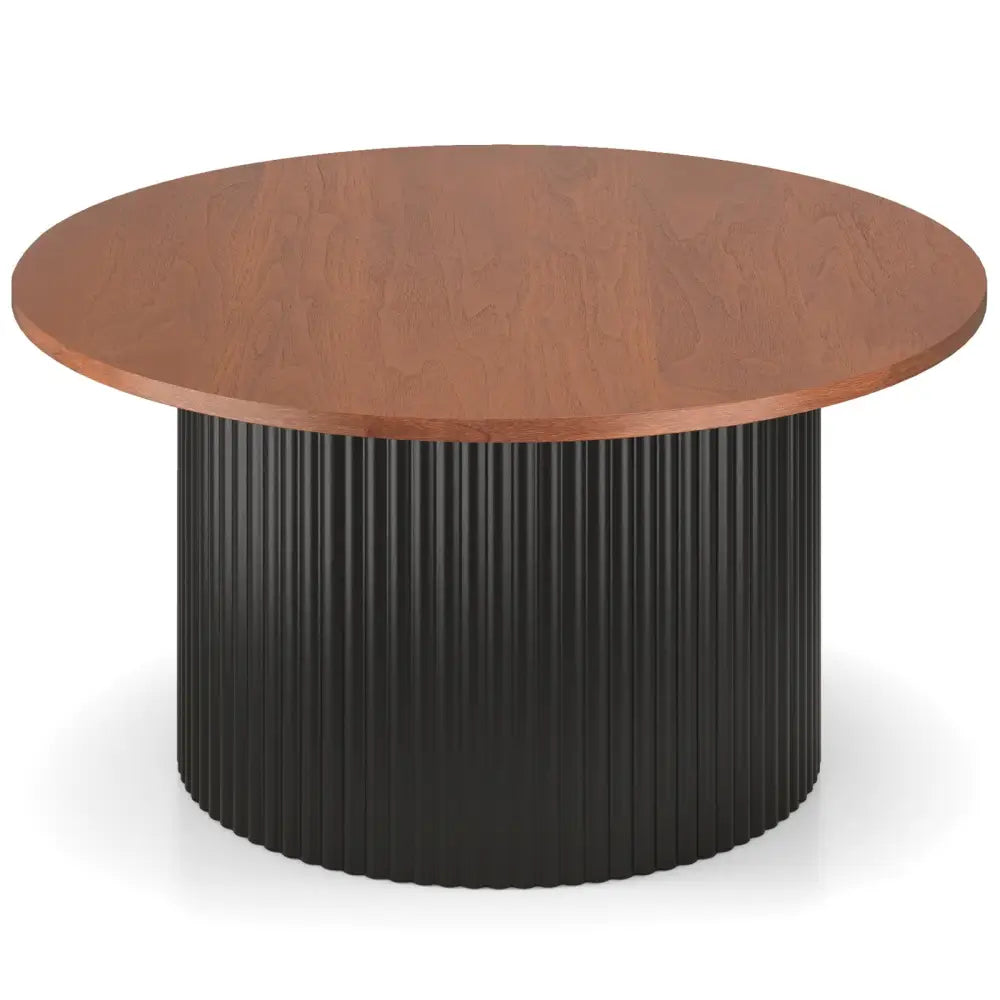 Round Coffee Table with Solid Wood Frame and Wooden Top-Walnut - Walnut - Coffee Tables
