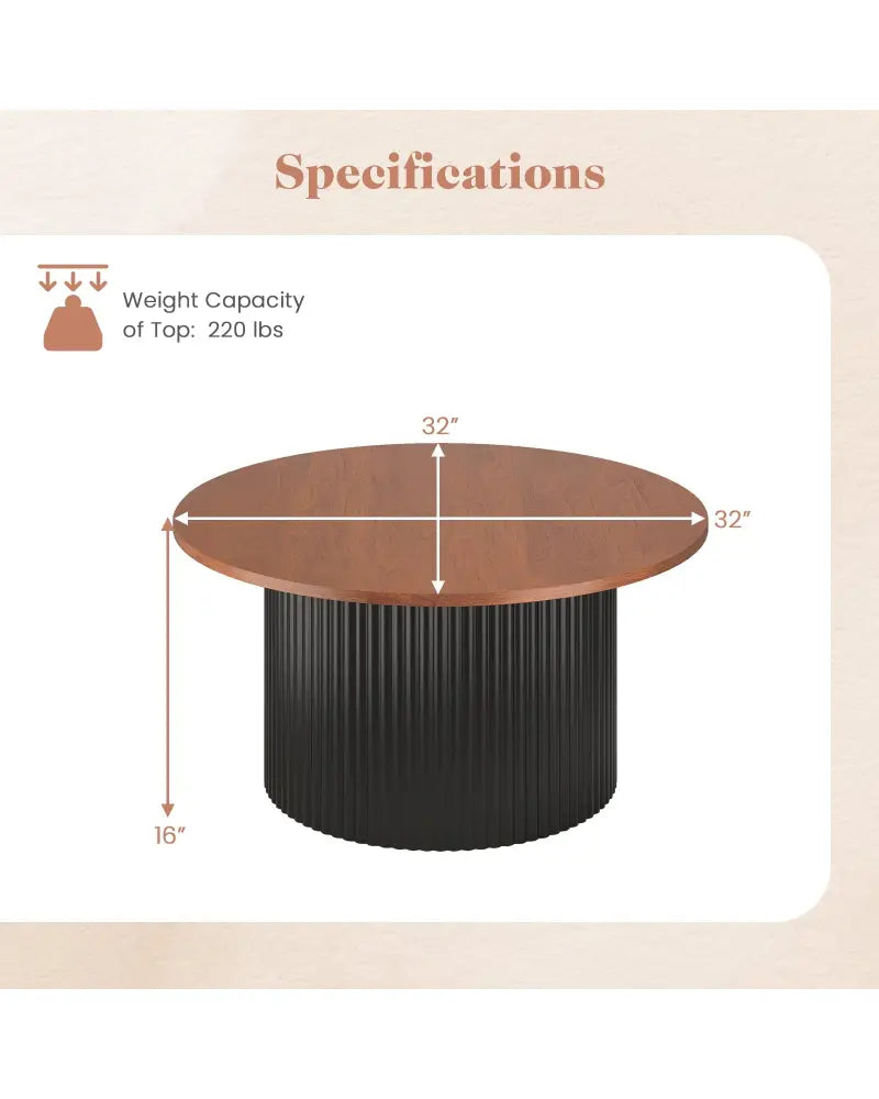 Round Coffee Table with Solid Wood Frame and Wooden Top-Walnut - Walnut - Coffee Tables