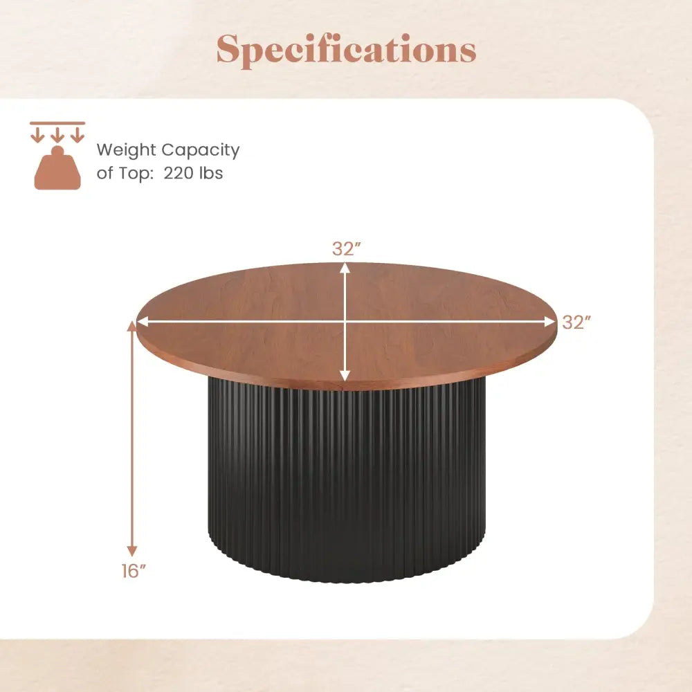 Round Coffee Table with Solid Wood Frame and Wooden Top-Walnut - Walnut - Coffee Tables
