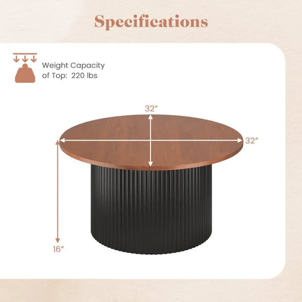 Round Coffee Table with Solid Wood Frame and Wooden Top-Walnut - Walnut - Coffee Tables
