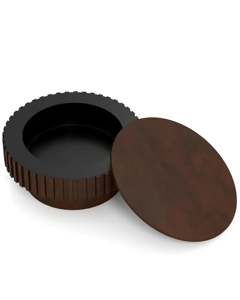 Round Coffee Table with Storage Modern Wooden Drum Coffee Table with Hidden Compartment-Walnut - Walnut - Coffee Tables