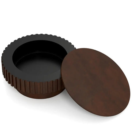 Round Coffee Table with Storage Modern Wooden Drum Coffee Table with Hidden Compartment-Walnut - Walnut - Coffee Tables