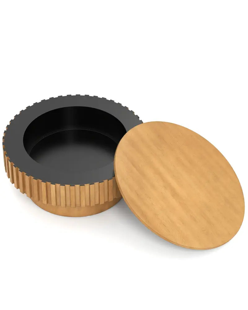 Round Coffee Table with Storage Modern Wooden Drum Coffee Table with Hidden Compartment-Natural - Natural - Coffee