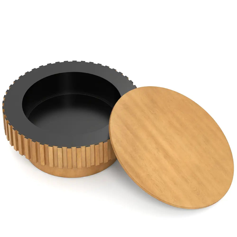 Round Coffee Table with Storage Modern Wooden Drum Coffee Table with Hidden Compartment-Natural - Natural - Coffee