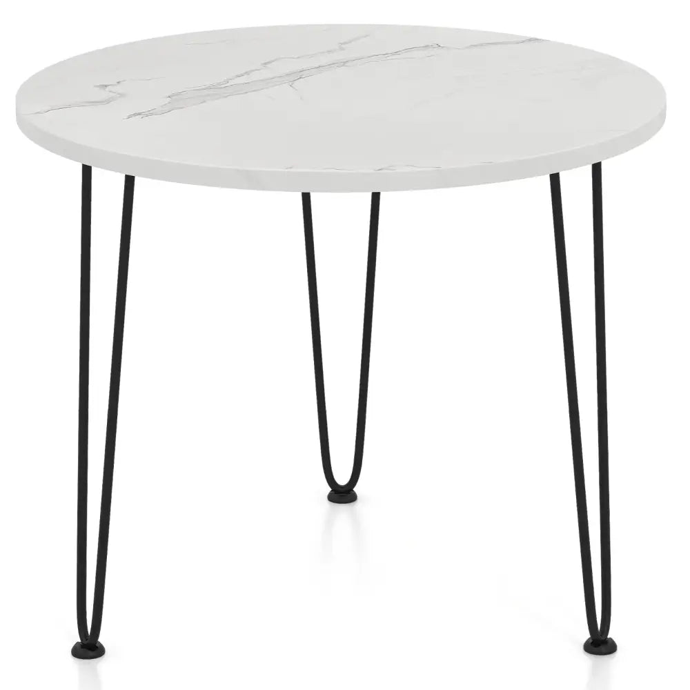 Round Coffee Table with Thickened Tabletop and Metal Tripod Legs-White - White - End & Side Tables