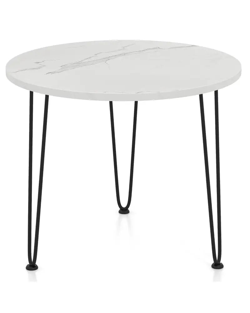 Round Coffee Table with Thickened Tabletop and Metal Tripod Legs-White - White - End & Side Tables