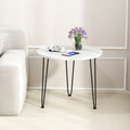 Round Coffee Table with Thickened Tabletop and Metal Tripod Legs-White - White - End & Side Tables