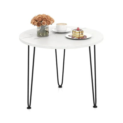 Round Coffee Table with Thickened Tabletop and Metal Tripod Legs-White - White - End & Side Tables